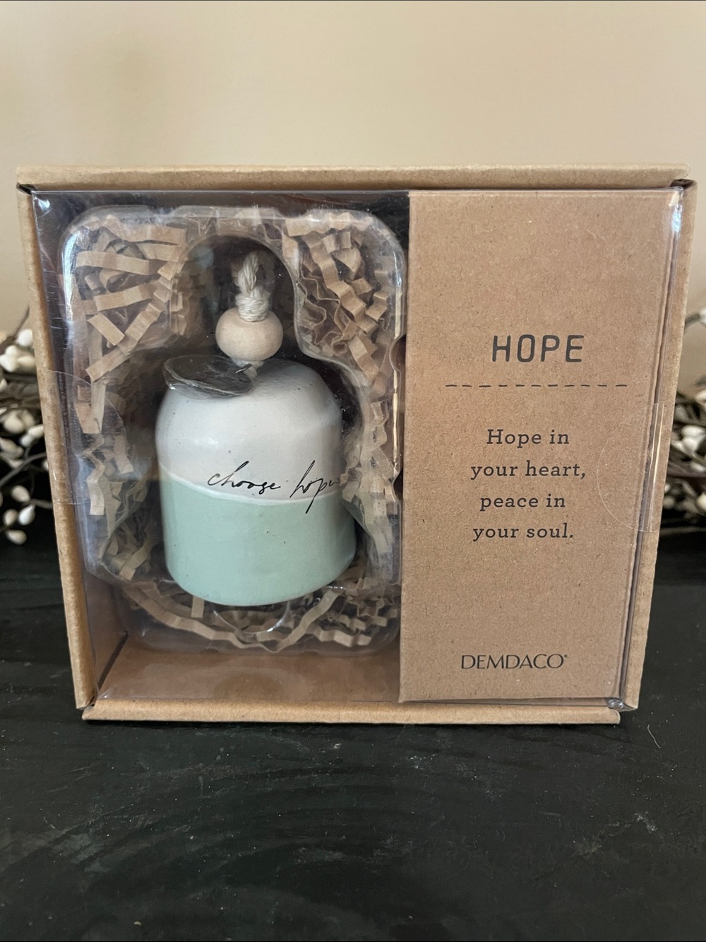 NWT Demdaco Mint and White Ceramic 'Hope' Bell Accent
